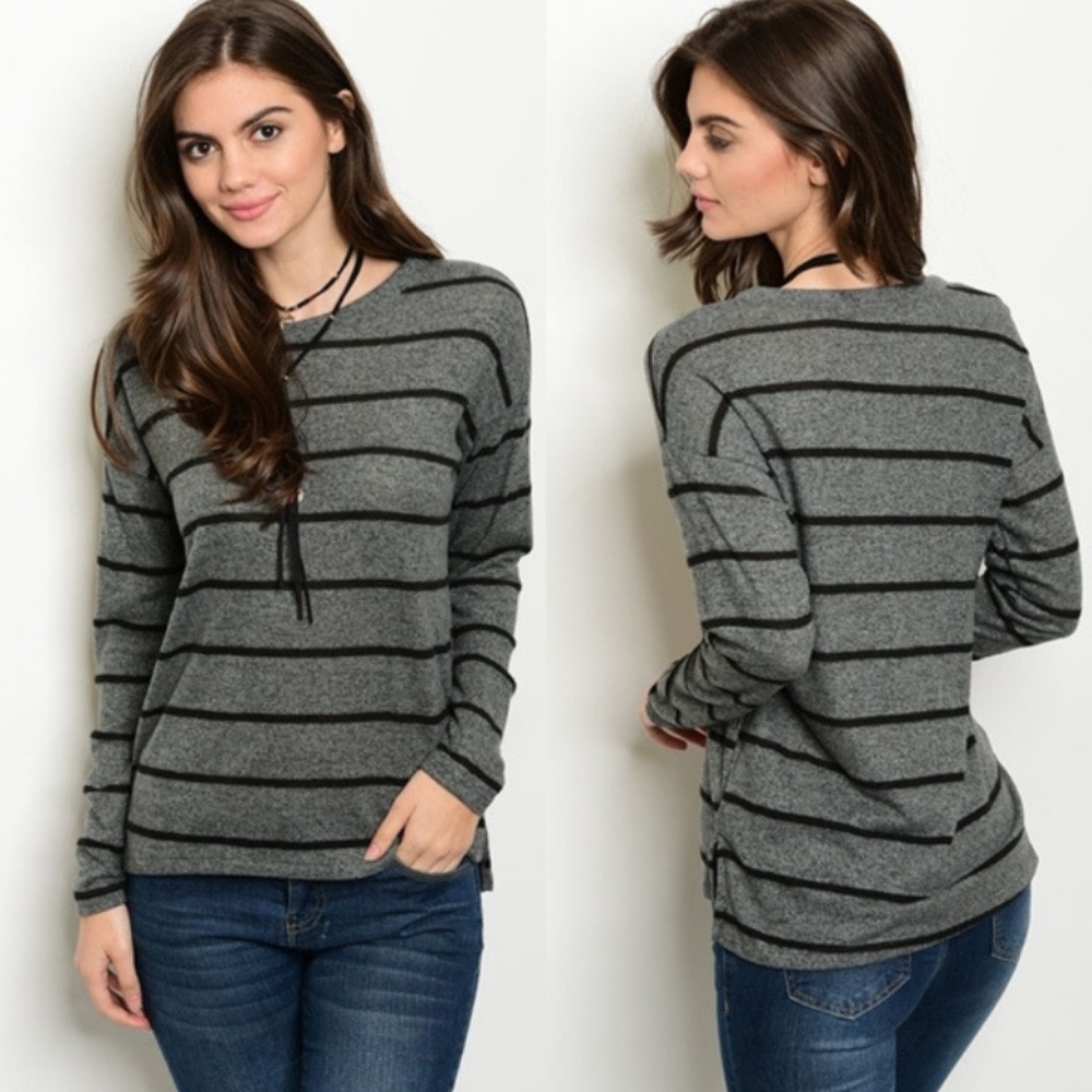 NEW Talia Striped Sweater Top - Charcoal